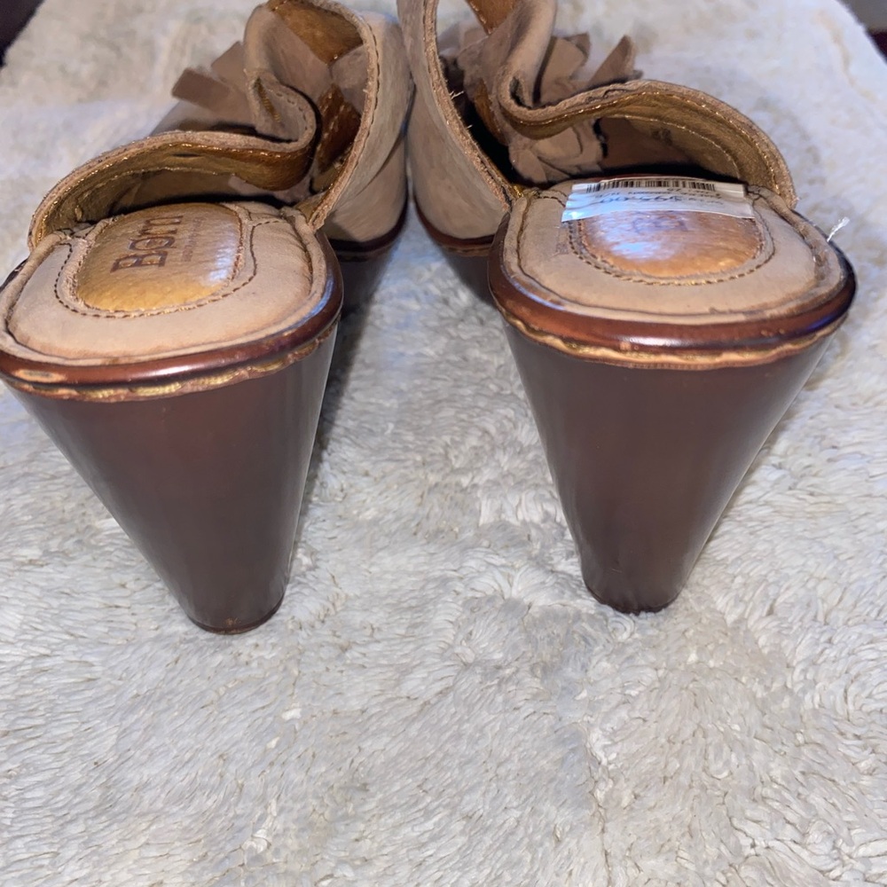 Born Taupe Leather Fringed Slip-On Mules - Picture 4 of 4